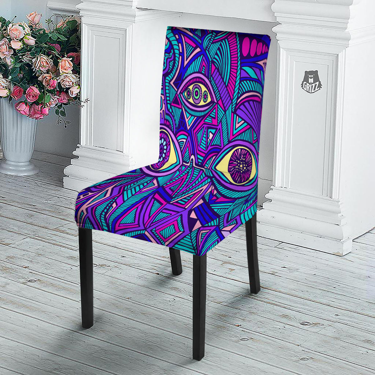 Trippy Ethnic Psychedelic Print Dining Chair Slipcover-grizzshop