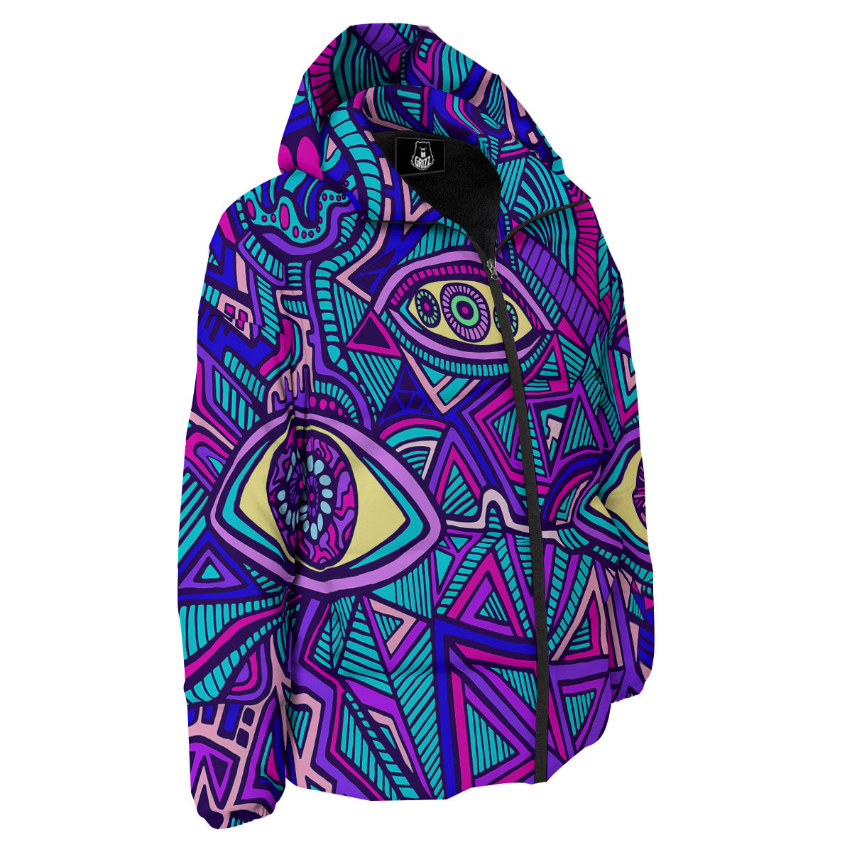 Trippy Ethnic Psychedelic Print Down Jacket-grizzshop