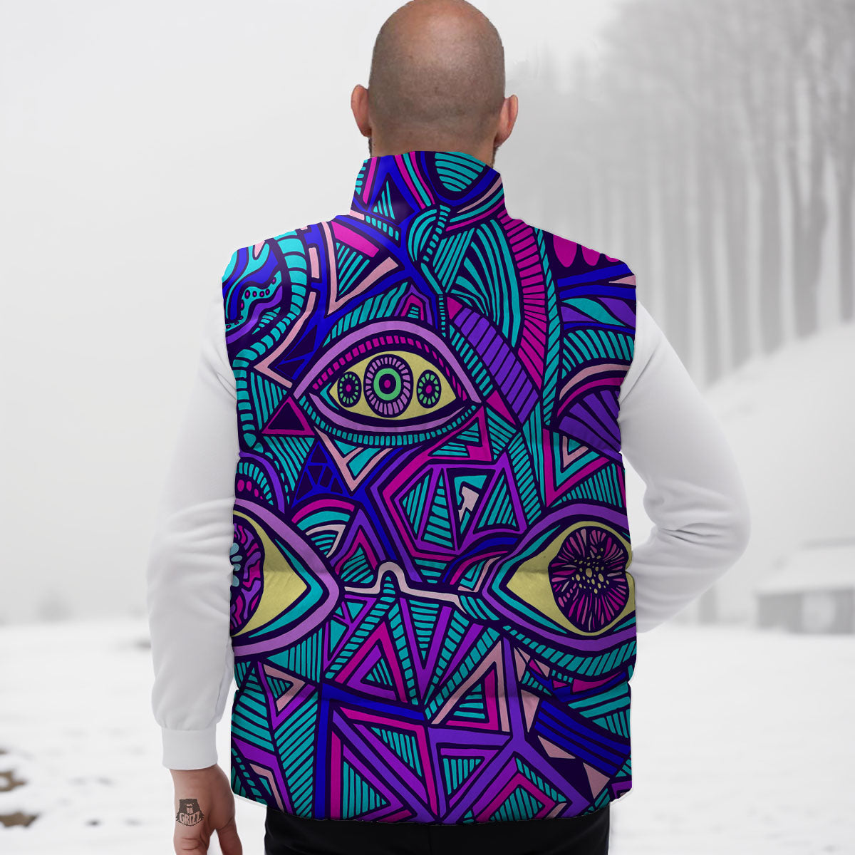 Trippy Ethnic Psychedelic Print Down Vest