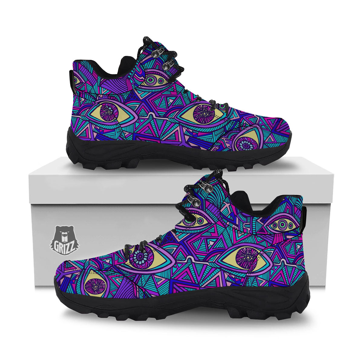 Trippy Ethnic Psychedelic Print Hiking Shoes-grizzshop