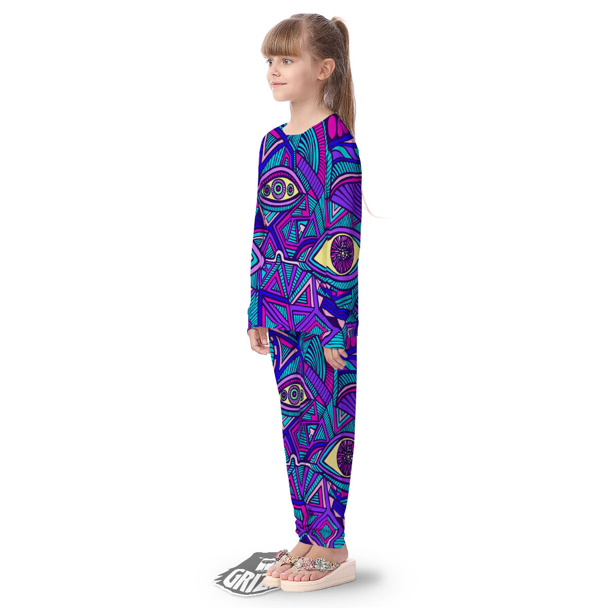Trippy Ethnic Psychedelic Print Kid's Pajamas-grizzshop