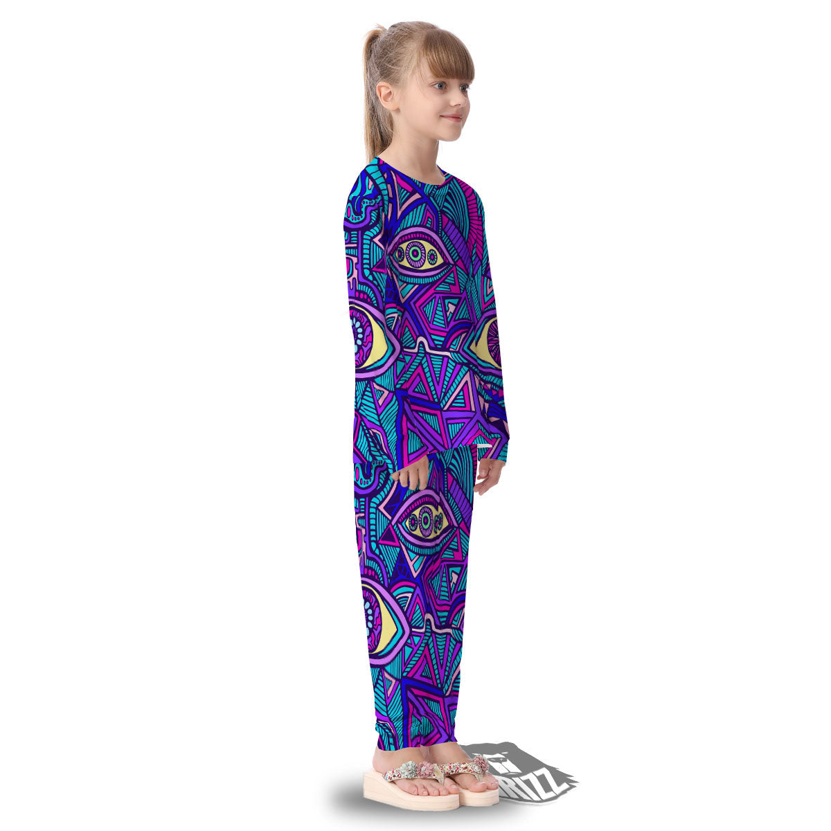 Trippy Ethnic Psychedelic Print Kid's Pajamas-grizzshop