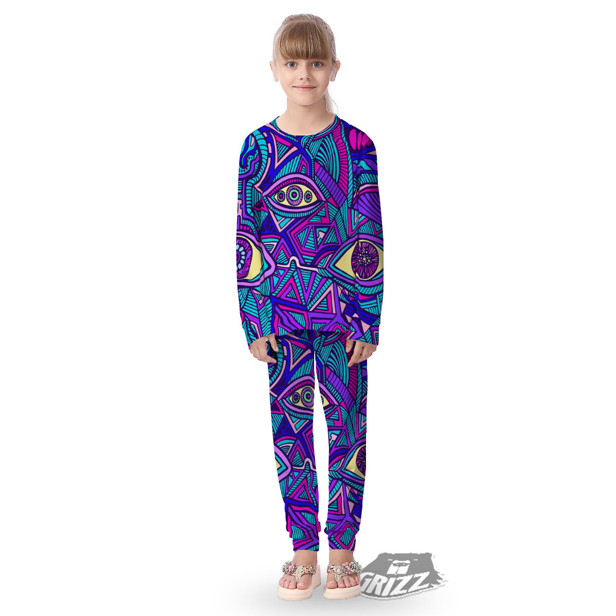 Trippy Ethnic Psychedelic Print Kid's Pajamas-grizzshop