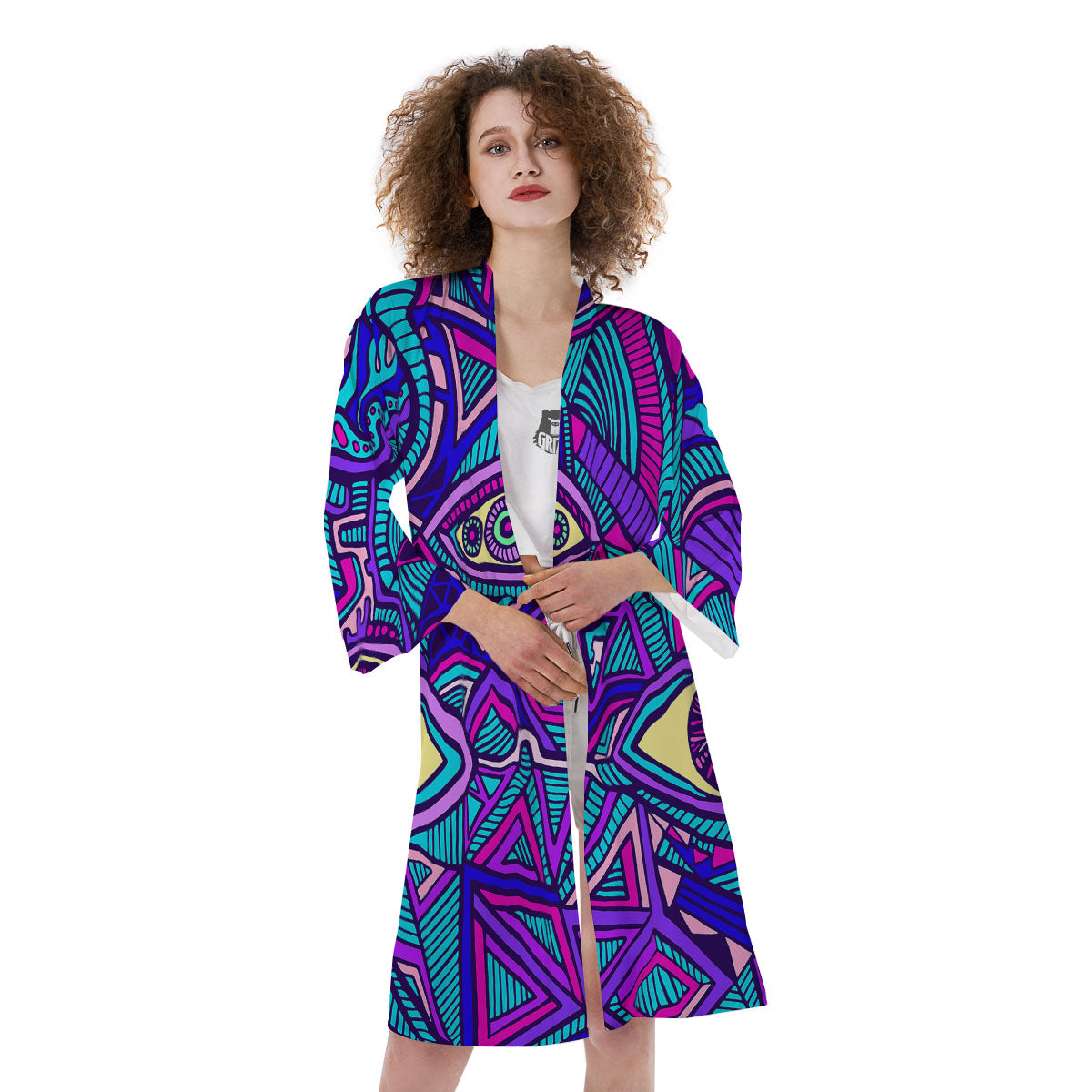 Trippy Ethnic Psychedelic Print Kimono-grizzshop