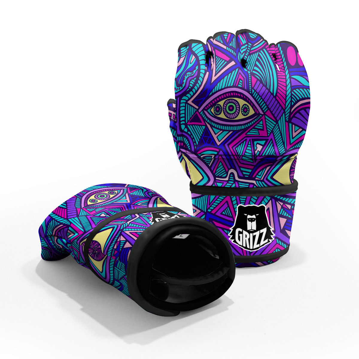 Trippy Ethnic Psychedelic Print MMA Gloves-grizzshop