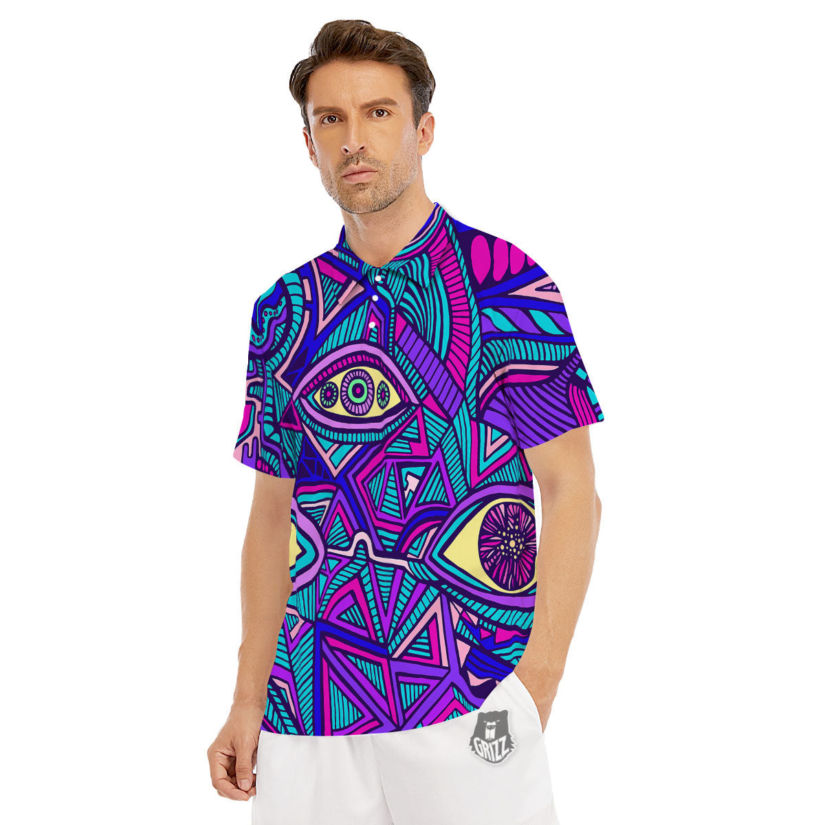 Trippy Ethnic Psychedelic Print Men's Golf Shirts-grizzshop