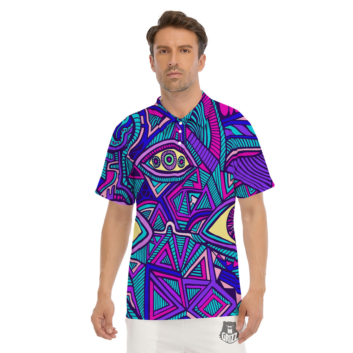 Trippy Ethnic Psychedelic Print Men's Golf Shirts-grizzshop