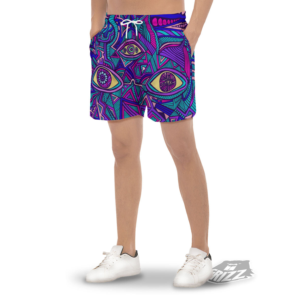 Trippy Ethnic Psychedelic Print Men's Gym Shorts-grizzshop