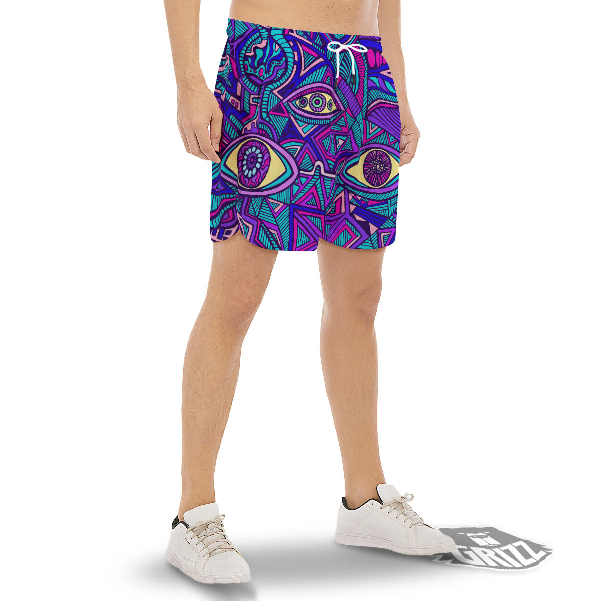 Trippy Ethnic Psychedelic Print Men's Gym Shorts-grizzshop