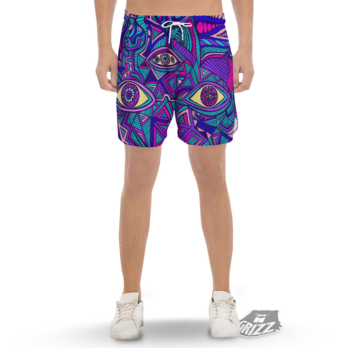 Trippy Ethnic Psychedelic Print Men's Gym Shorts-grizzshop