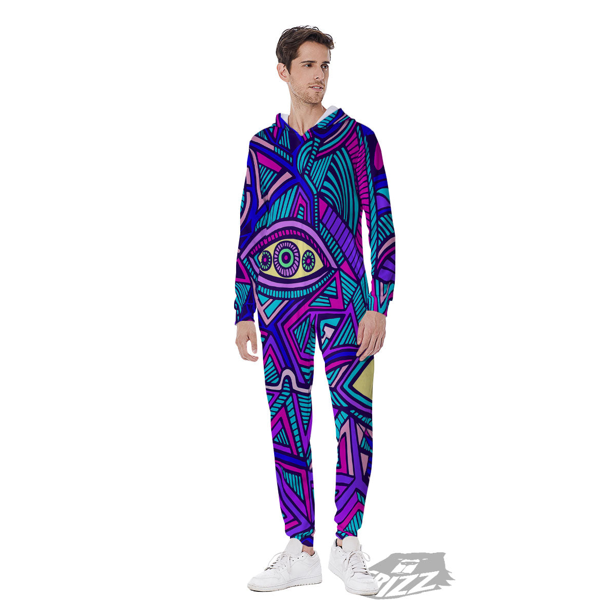 Trippy Ethnic Psychedelic Print Men's Jumpsuit-grizzshop
