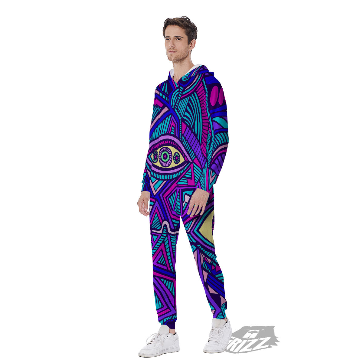Trippy Ethnic Psychedelic Print Men's Jumpsuit-grizzshop
