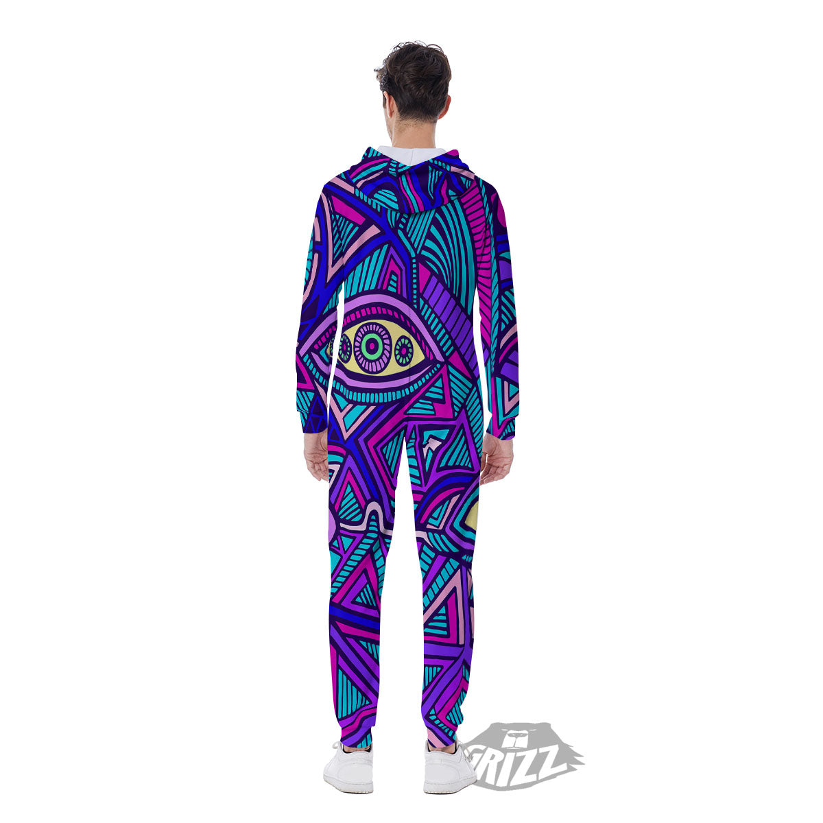 Trippy Ethnic Psychedelic Print Men's Jumpsuit-grizzshop