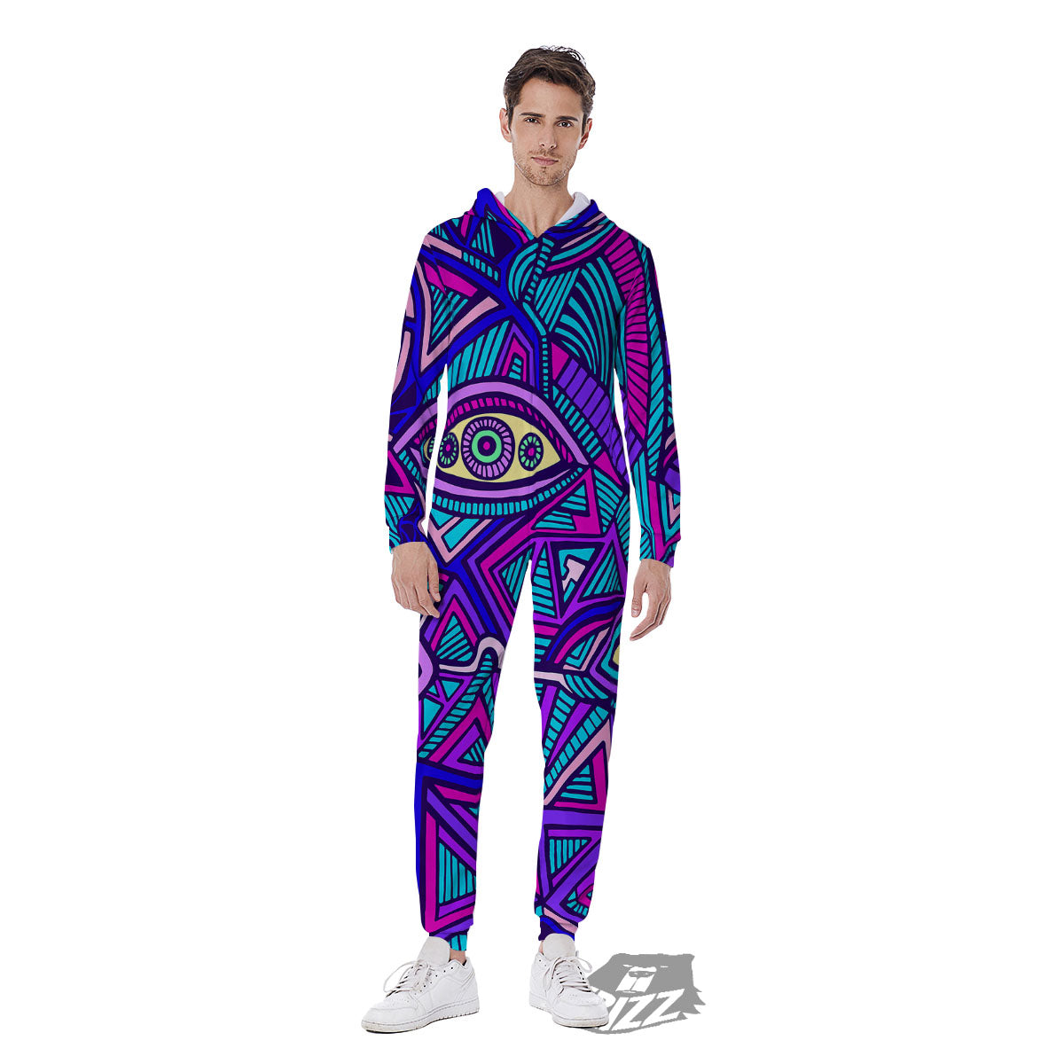 Trippy Ethnic Psychedelic Print Men's Jumpsuit-grizzshop