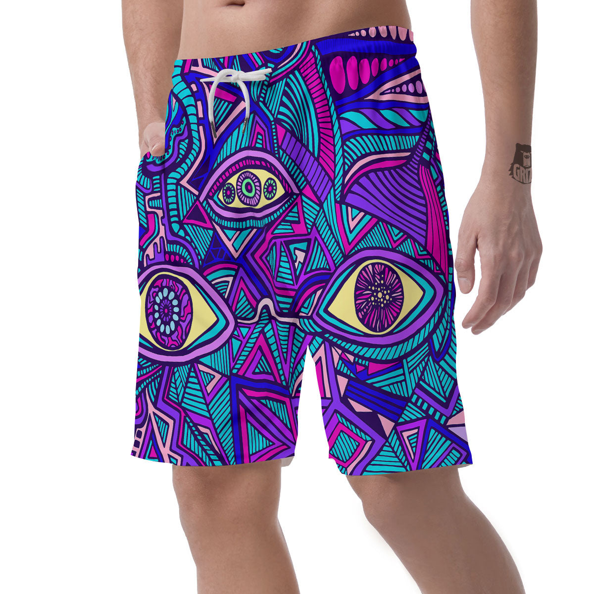 Trippy Ethnic Psychedelic Print Men's Shorts-grizzshop