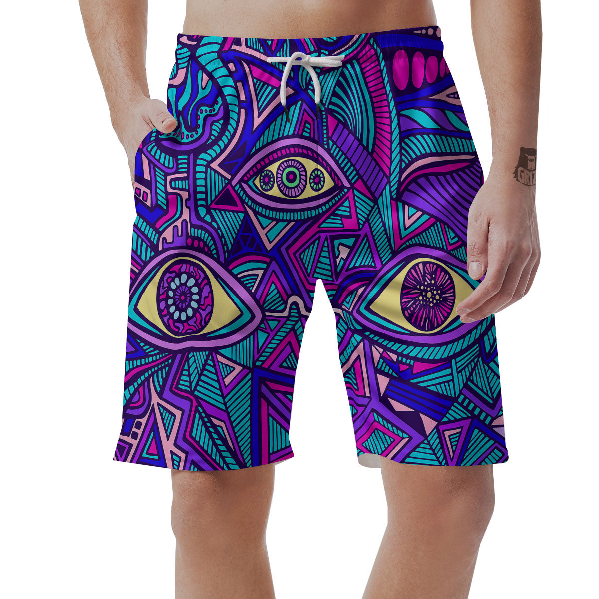 Trippy Ethnic Psychedelic Print Men's Shorts-grizzshop