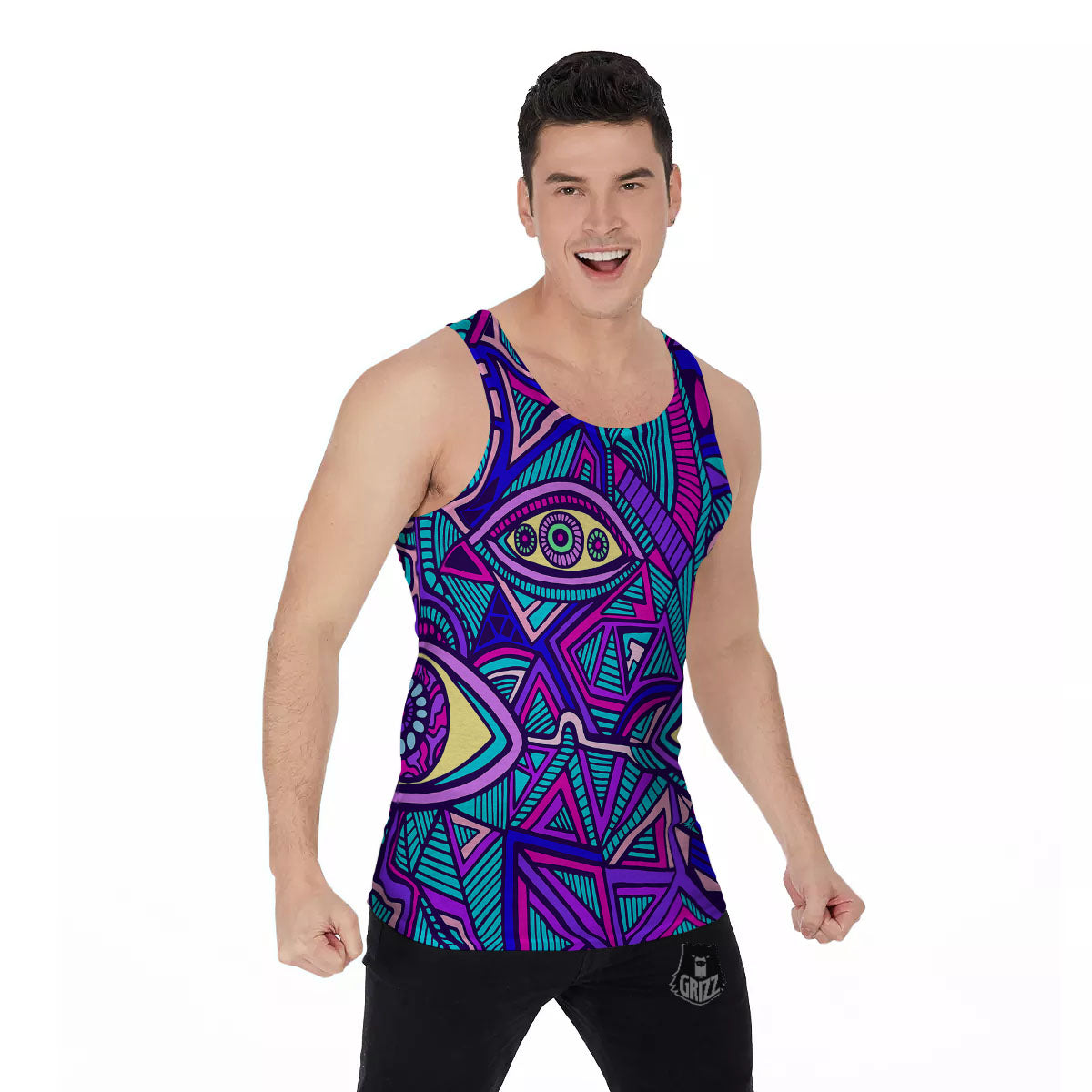 Trippy Ethnic Psychedelic Print Men's Tank Top-grizzshop
