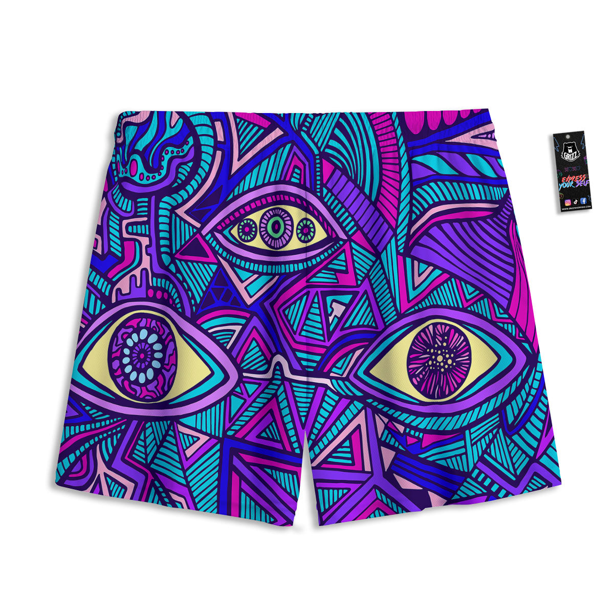 Trippy Ethnic Psychedelic Print Mesh Shorts