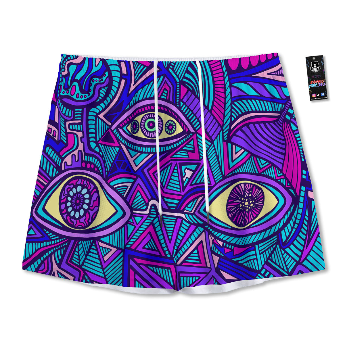 Trippy Ethnic Psychedelic Print Mesh Shorts