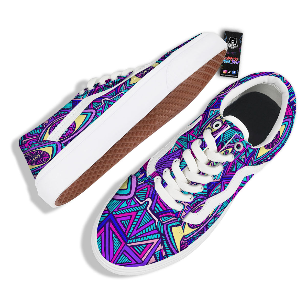 Trippy Ethnic Psychedelic Print Skate Shoes-grizzshop