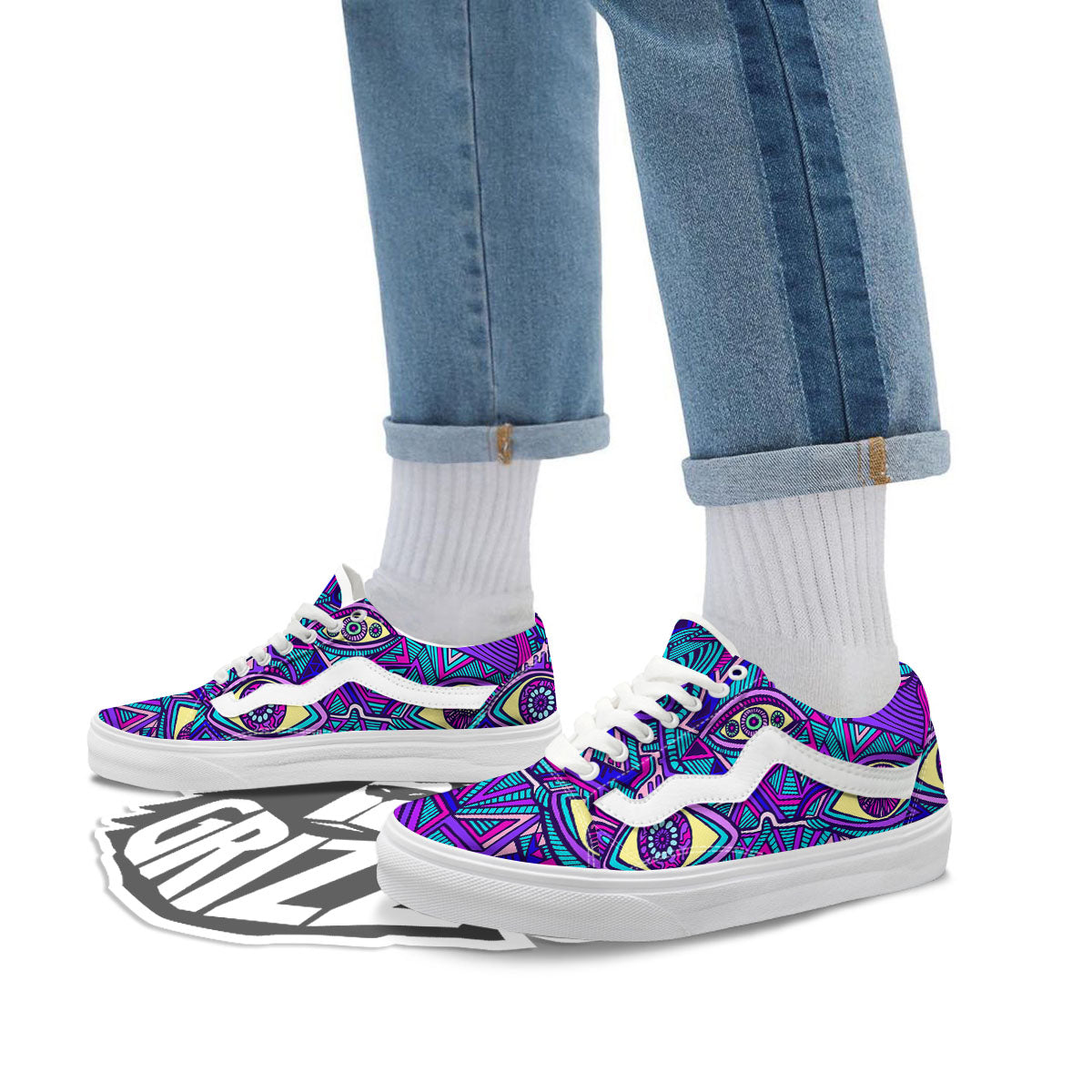 Trippy Ethnic Psychedelic Print Skate Shoes-grizzshop