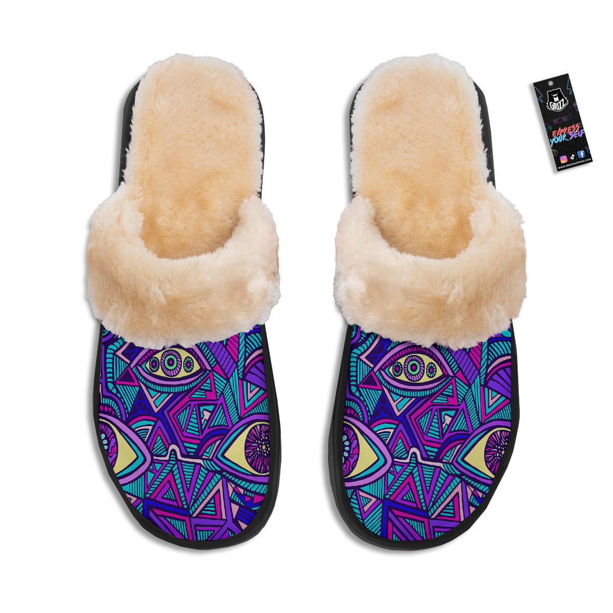 Trippy Ethnic Psychedelic Print Slippers-grizzshop