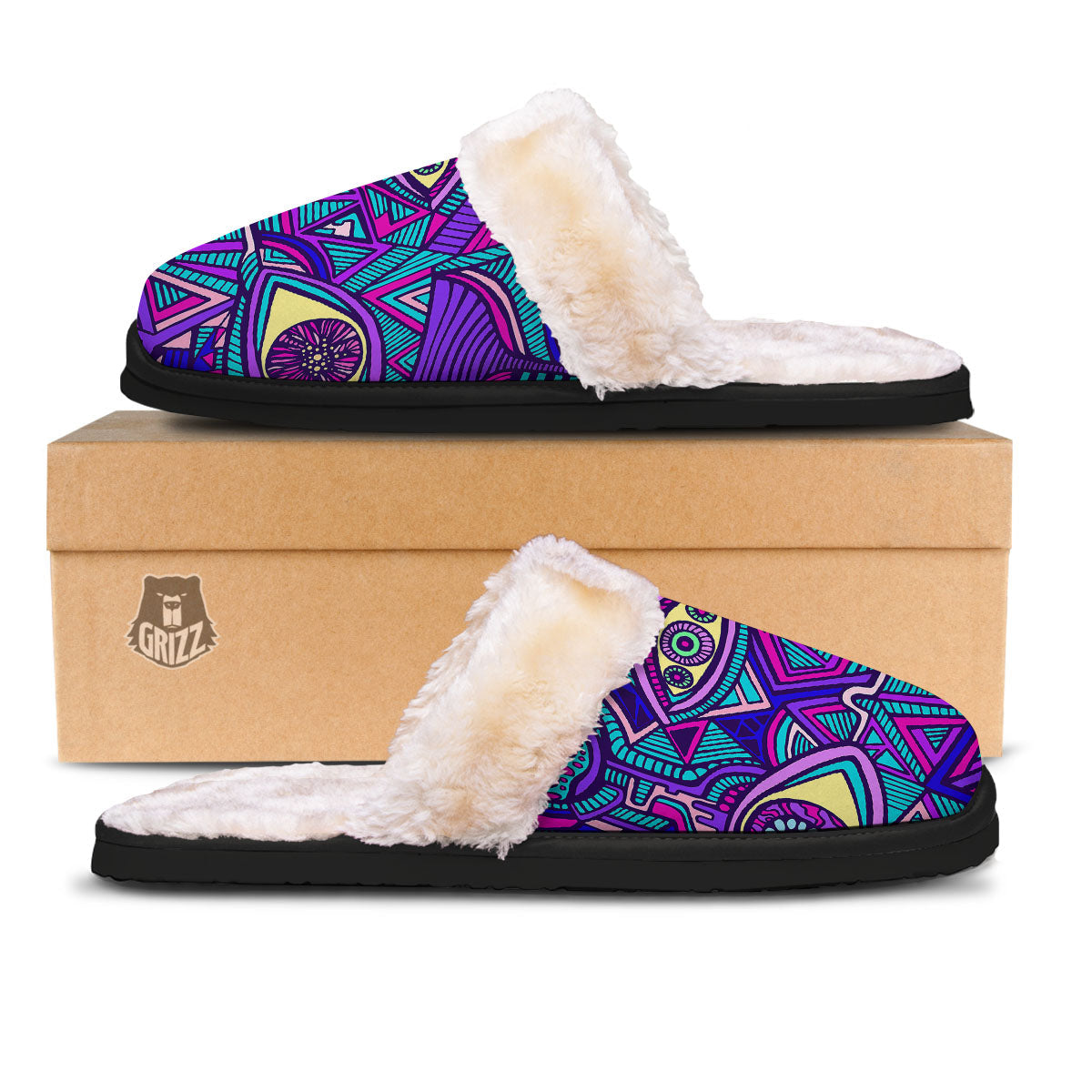 Trippy Ethnic Psychedelic Print Slippers-grizzshop