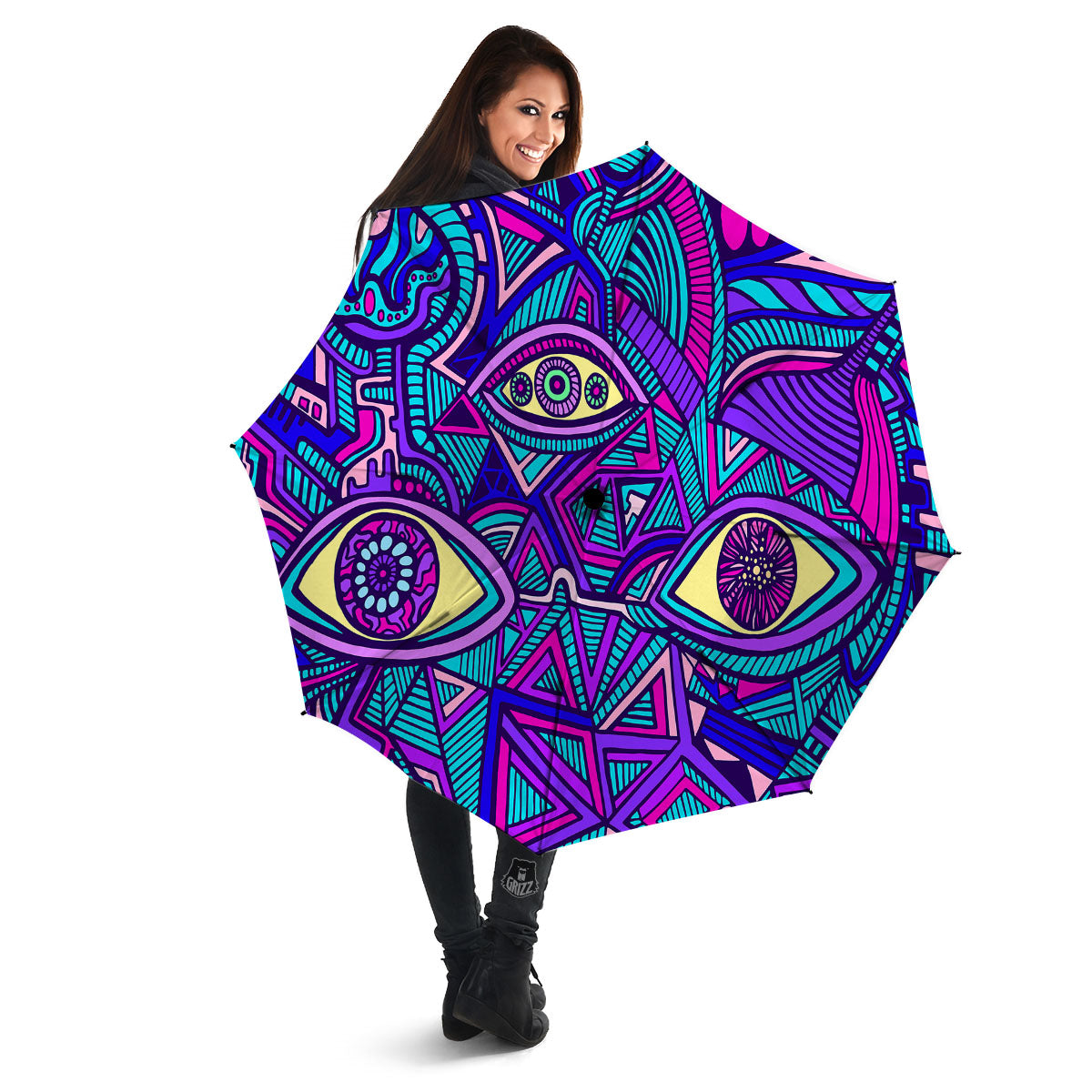 Trippy Ethnic Psychedelic Print Umbrella-grizzshop