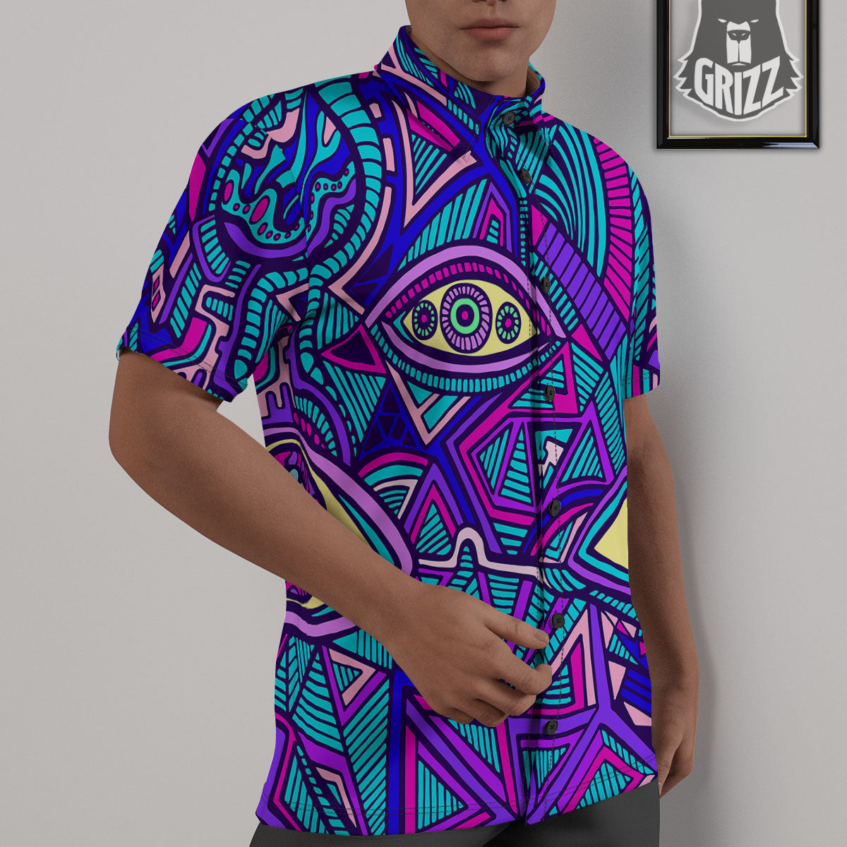 Trippy Ethnic Psychedelic Print Untucked Shirts-grizzshop