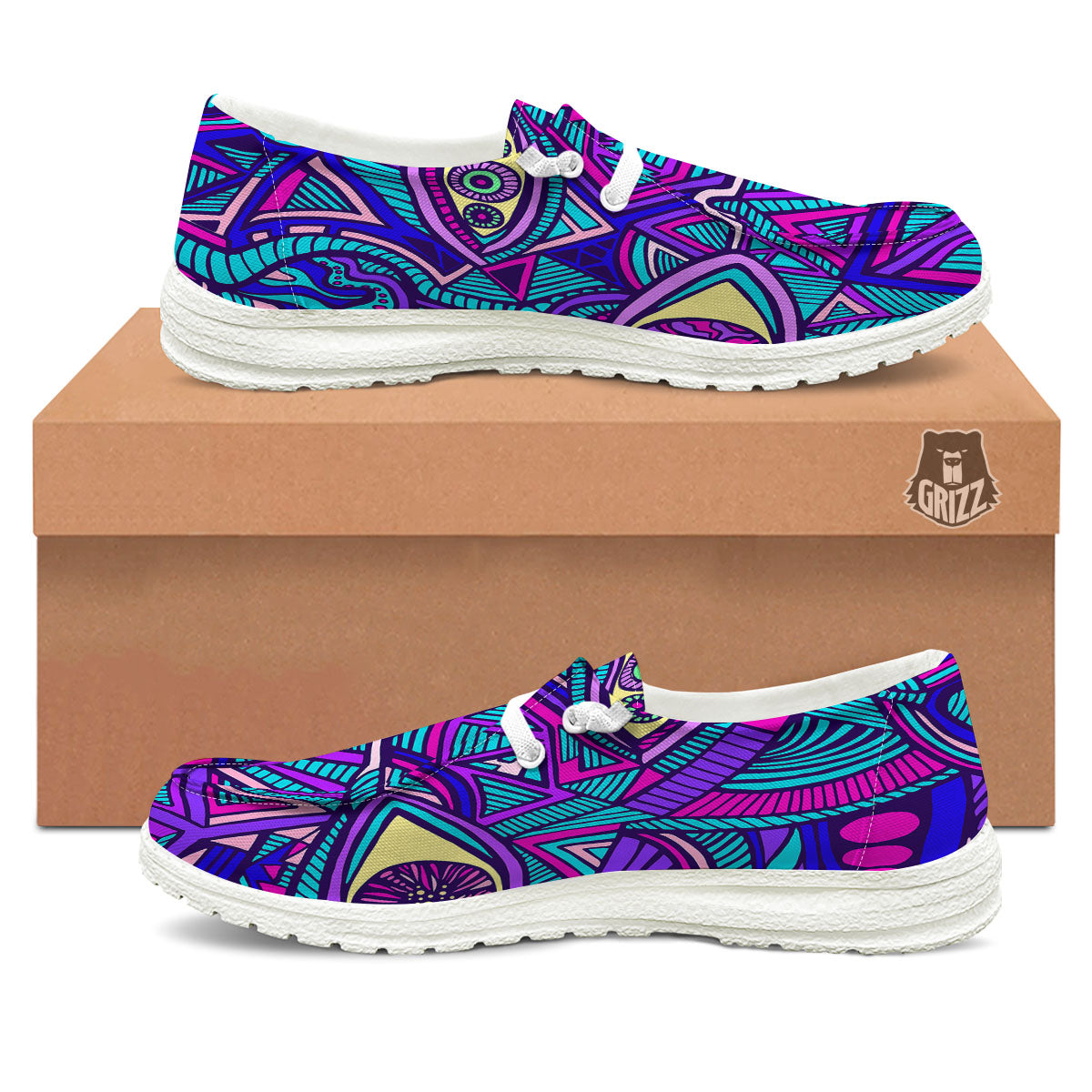 Trippy Ethnic Psychedelic Print White Loafers-grizzshop