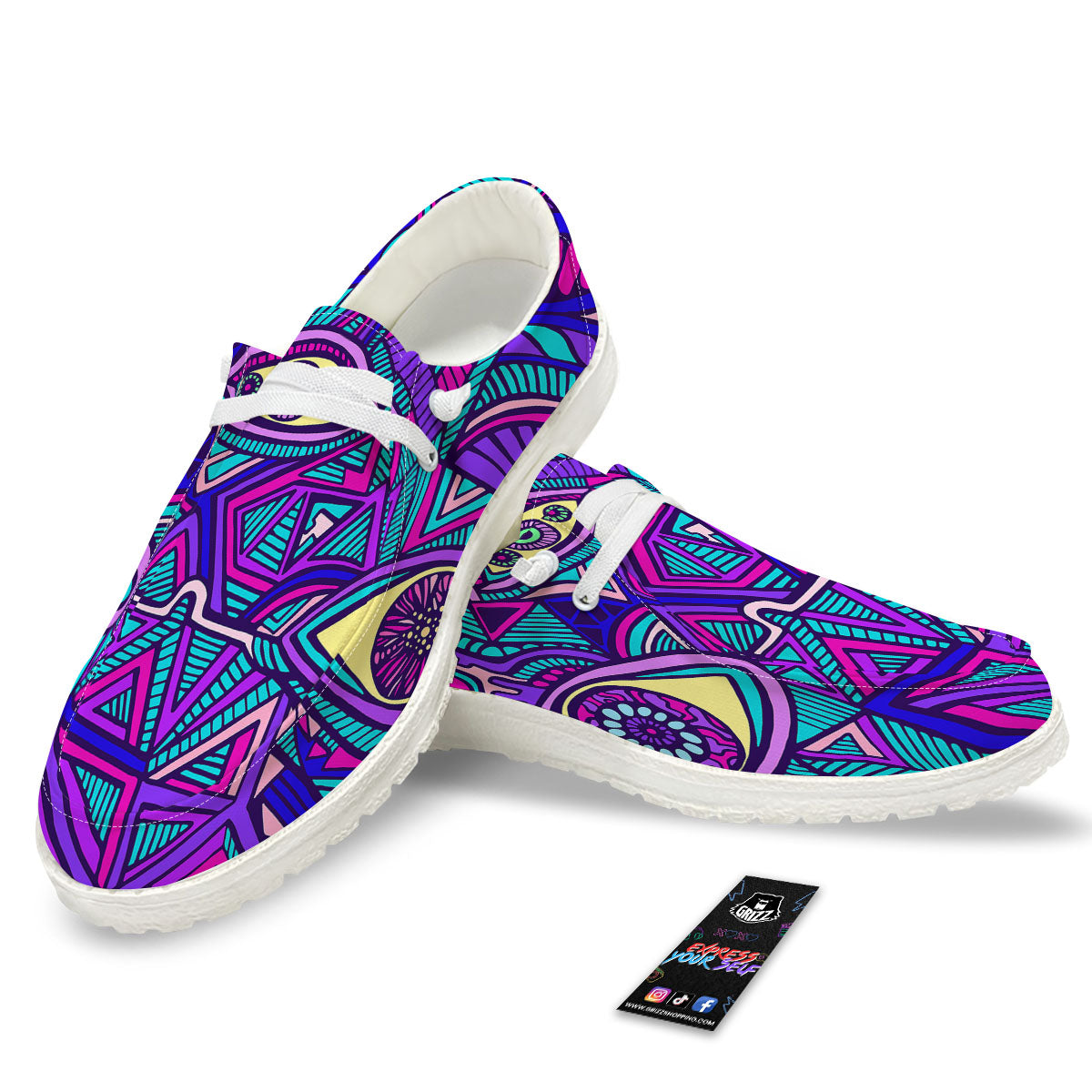 Trippy Ethnic Psychedelic Print White Loafers-grizzshop