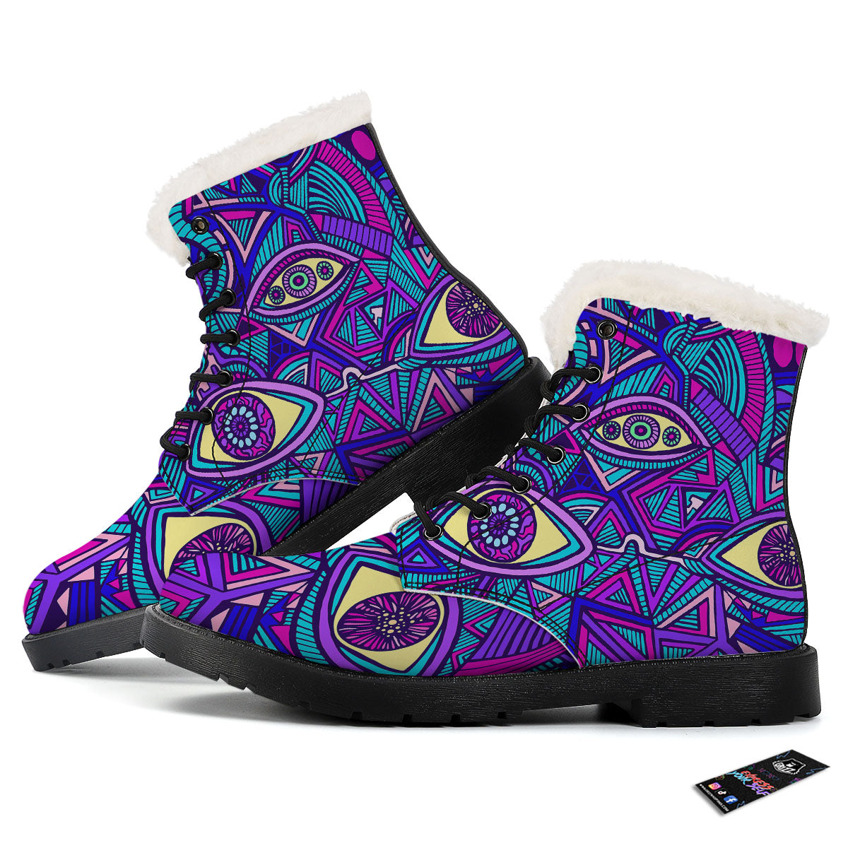 Trippy Ethnic Psychedelic Print Winter Boots-grizzshop