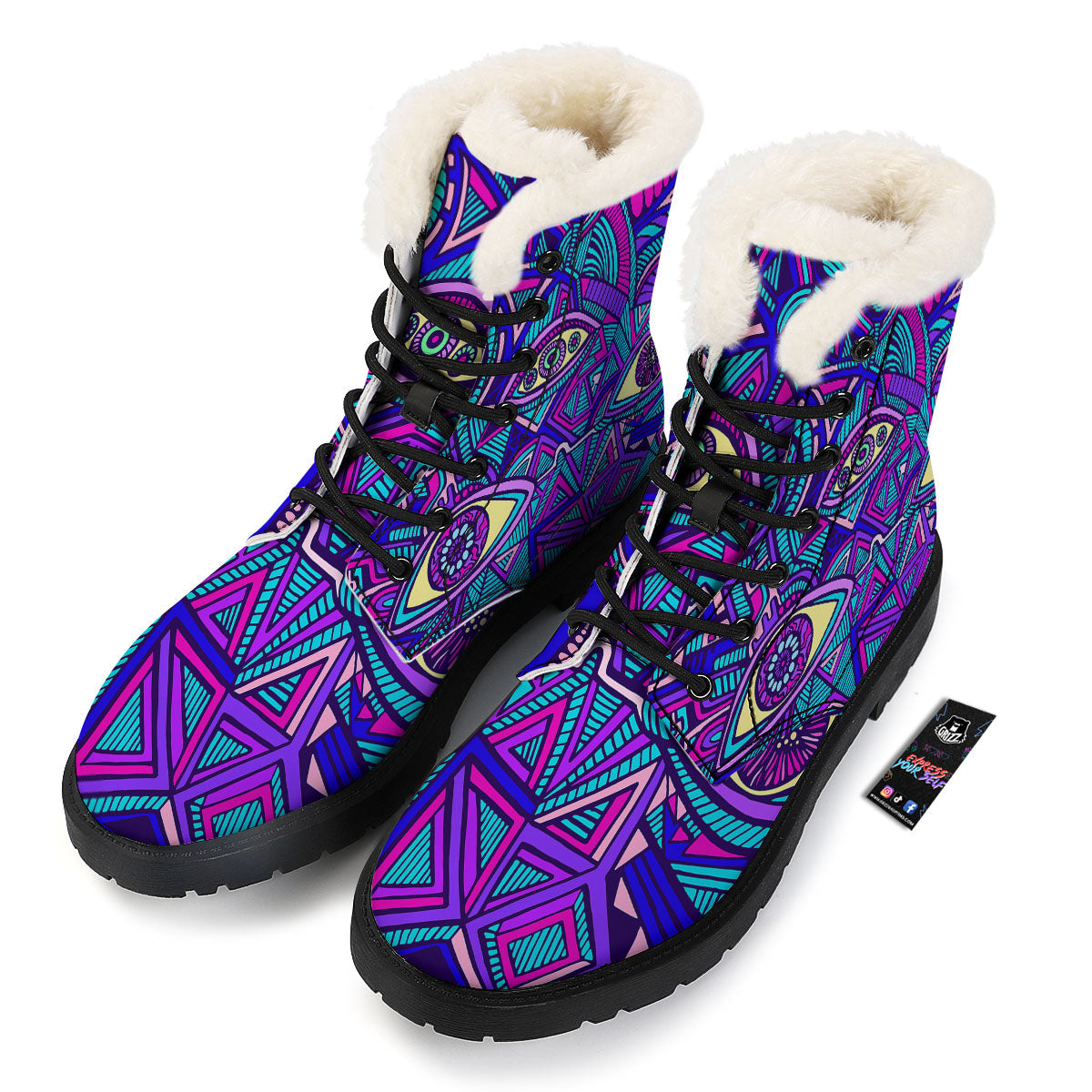 Trippy Ethnic Psychedelic Print Winter Boots-grizzshop