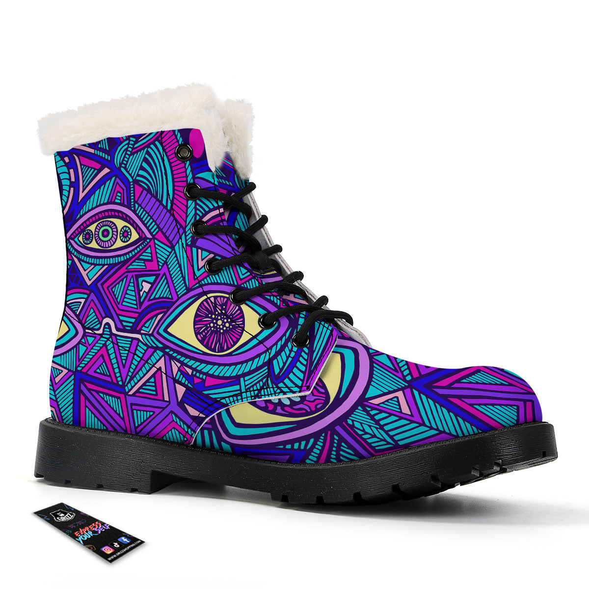 Trippy Ethnic Psychedelic Print Winter Boots-grizzshop