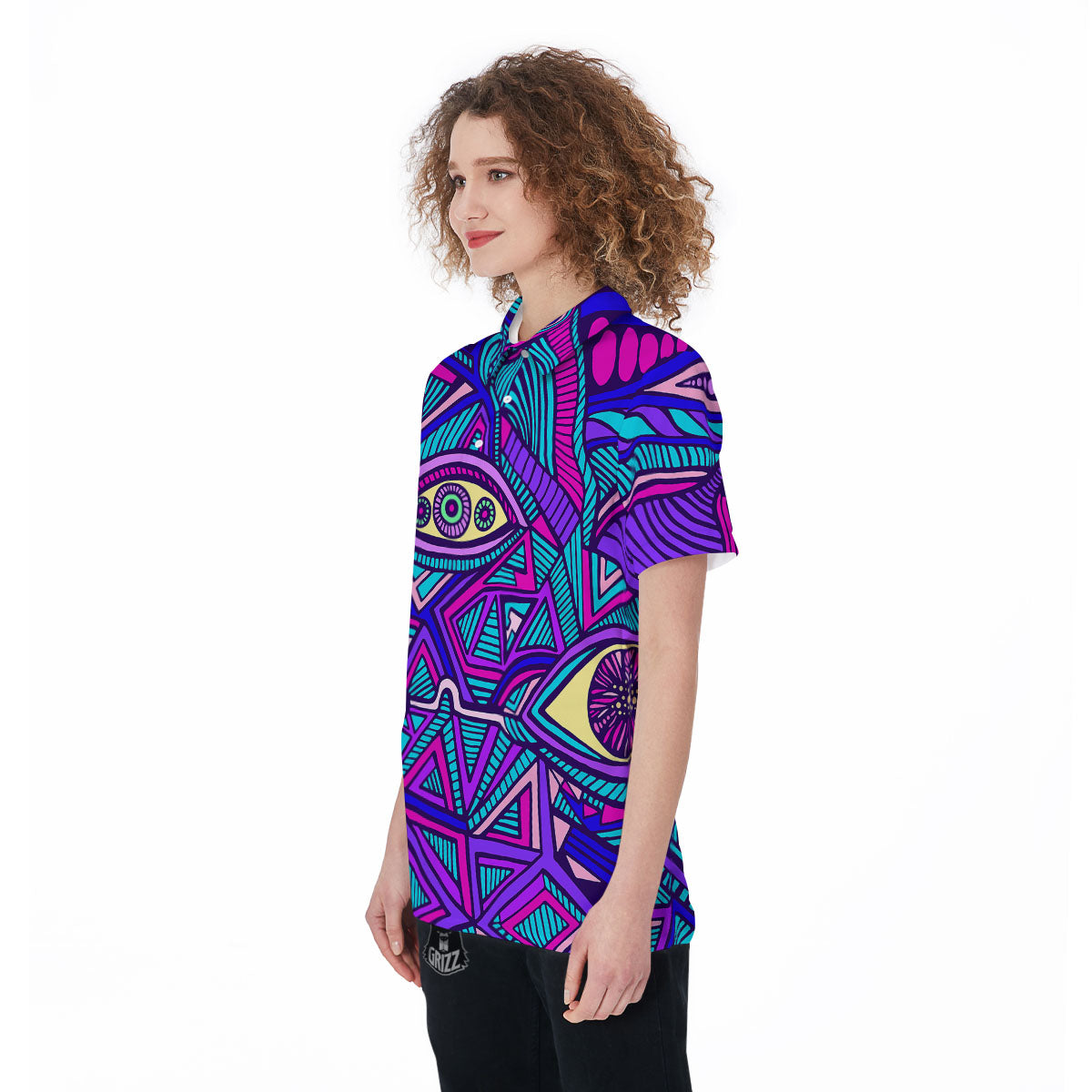 Trippy Ethnic Psychedelic Print Women's Golf Shirts-grizzshop