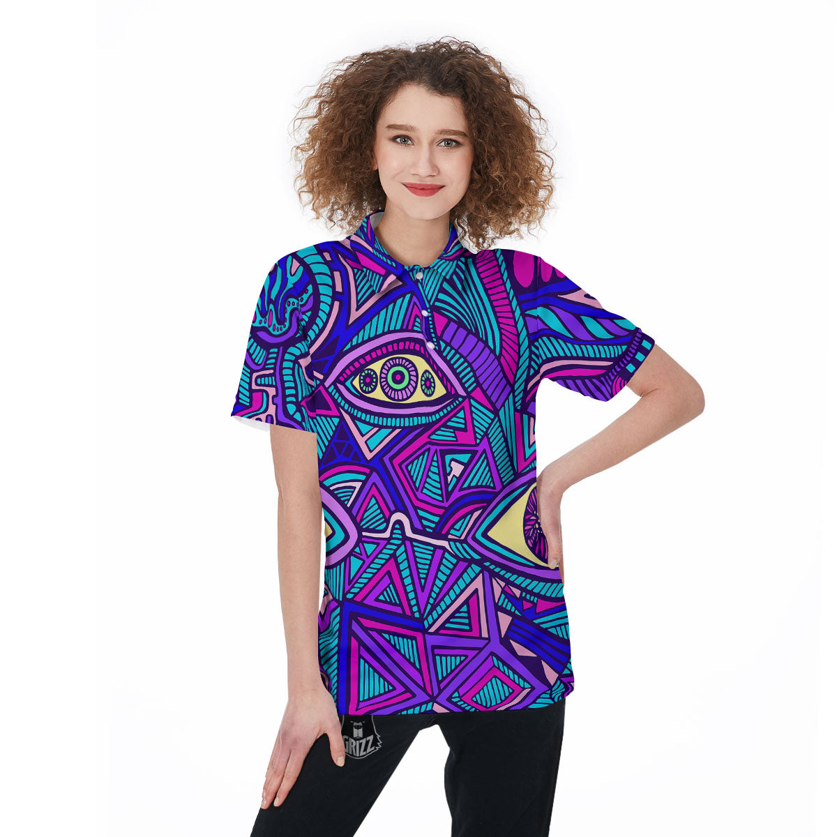 Trippy Ethnic Psychedelic Print Women's Golf Shirts-grizzshop