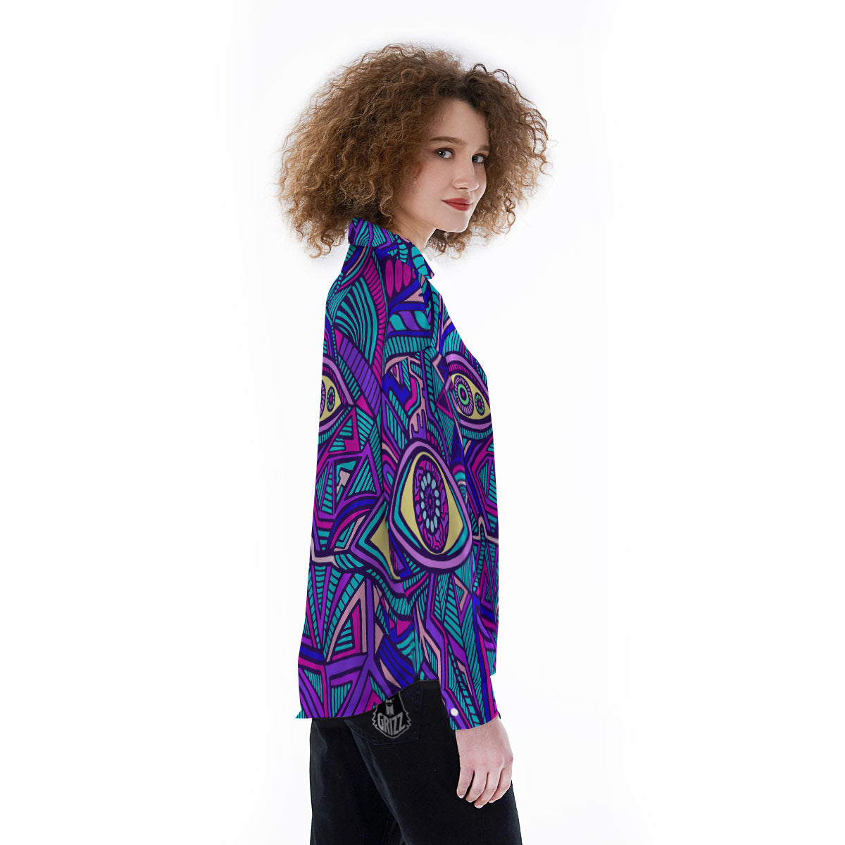 Trippy Ethnic Psychedelic Print Women's Long Sleeve Shirts-grizzshop