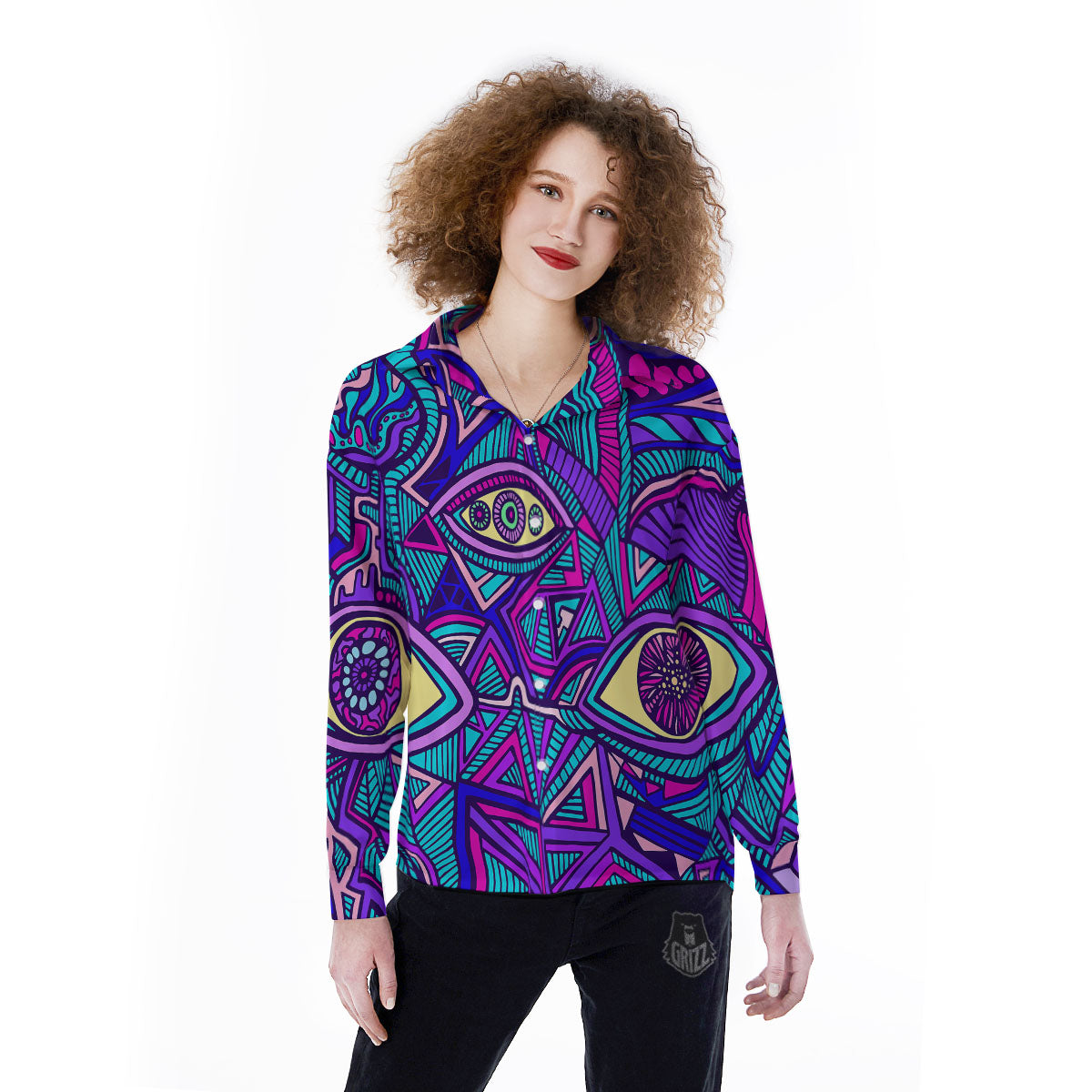 Trippy Ethnic Psychedelic Print Women's Long Sleeve Shirts-grizzshop