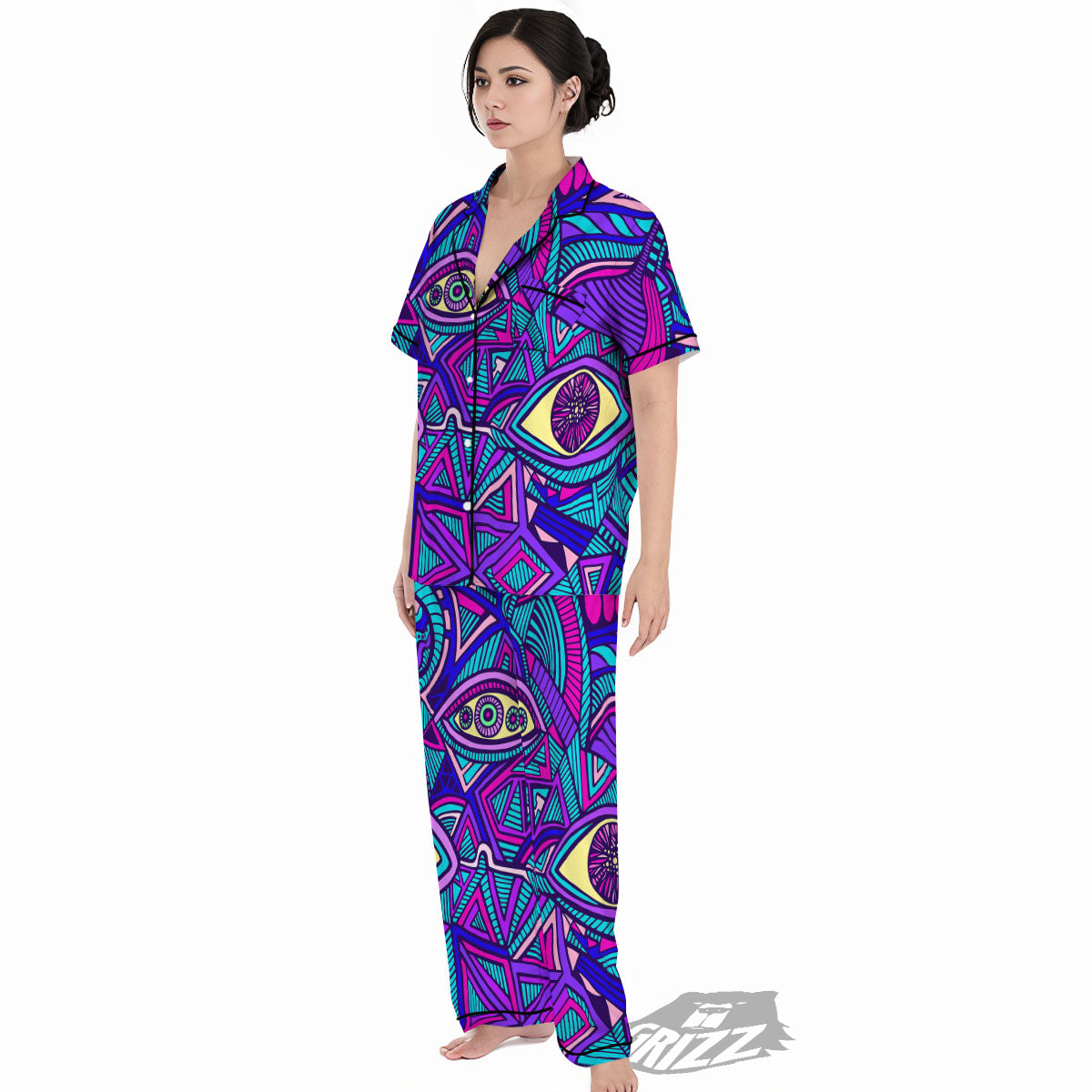 Trippy Ethnic Psychedelic Print Women's Pajamas Set-grizzshop