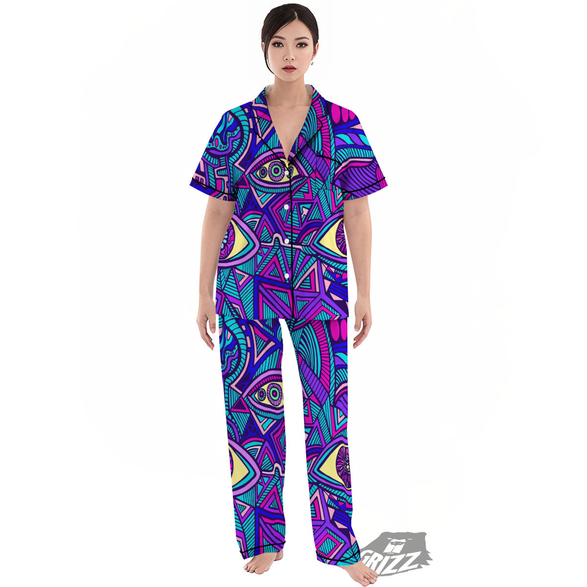Trippy Ethnic Psychedelic Print Women's Pajamas Set-grizzshop