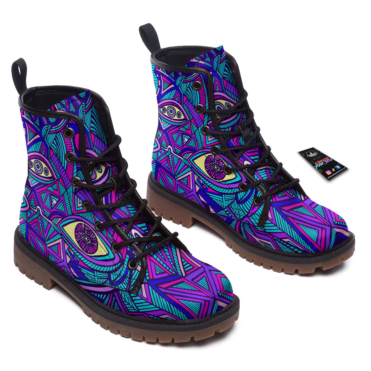 Trippy Ethnic Psychedelic Print Work Boots-grizzshop