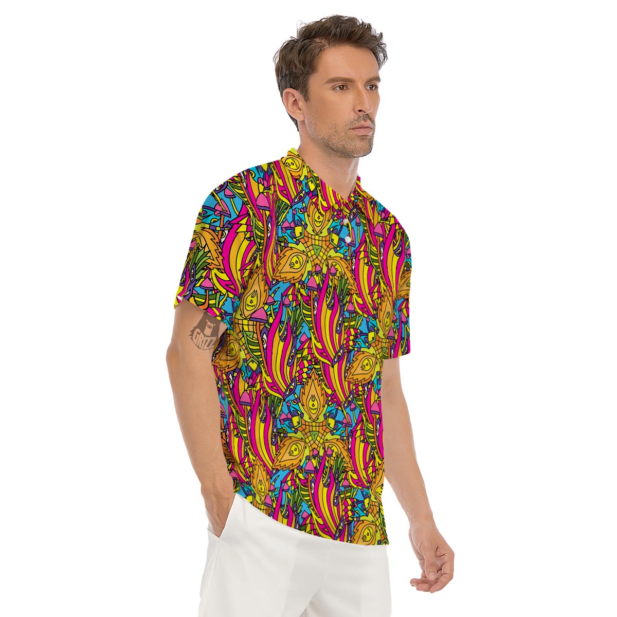 Trippy Hippie Flame Psychedelic Men's Golf Shirts-grizzshop