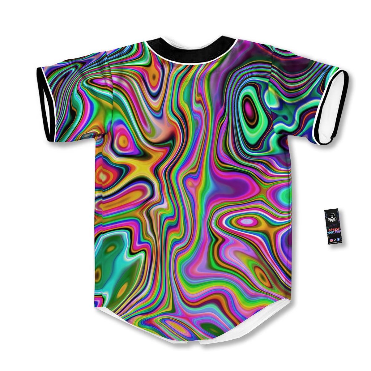Trippy Liquid Holographic Print Baseball Jersey-grizzshop