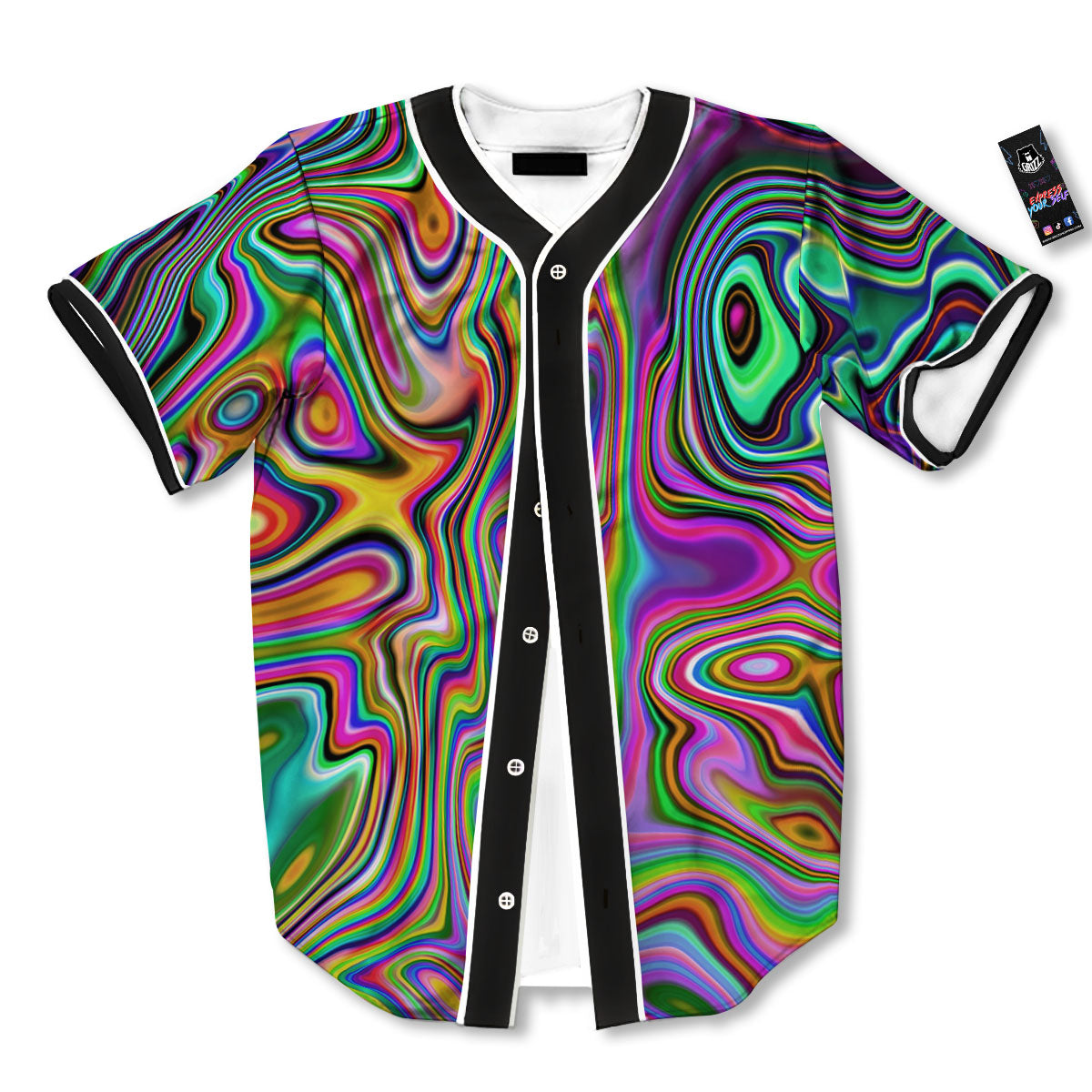 Trippy Liquid Holographic Print Baseball Jersey-grizzshop