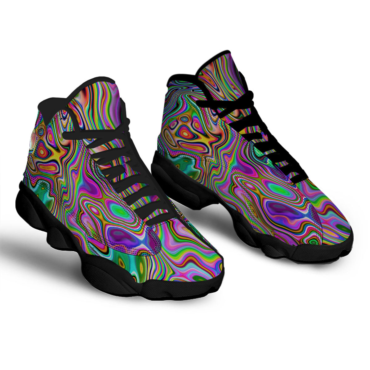 Trippy Liquid Holographic Print Black Basketball Shoes-grizzshop