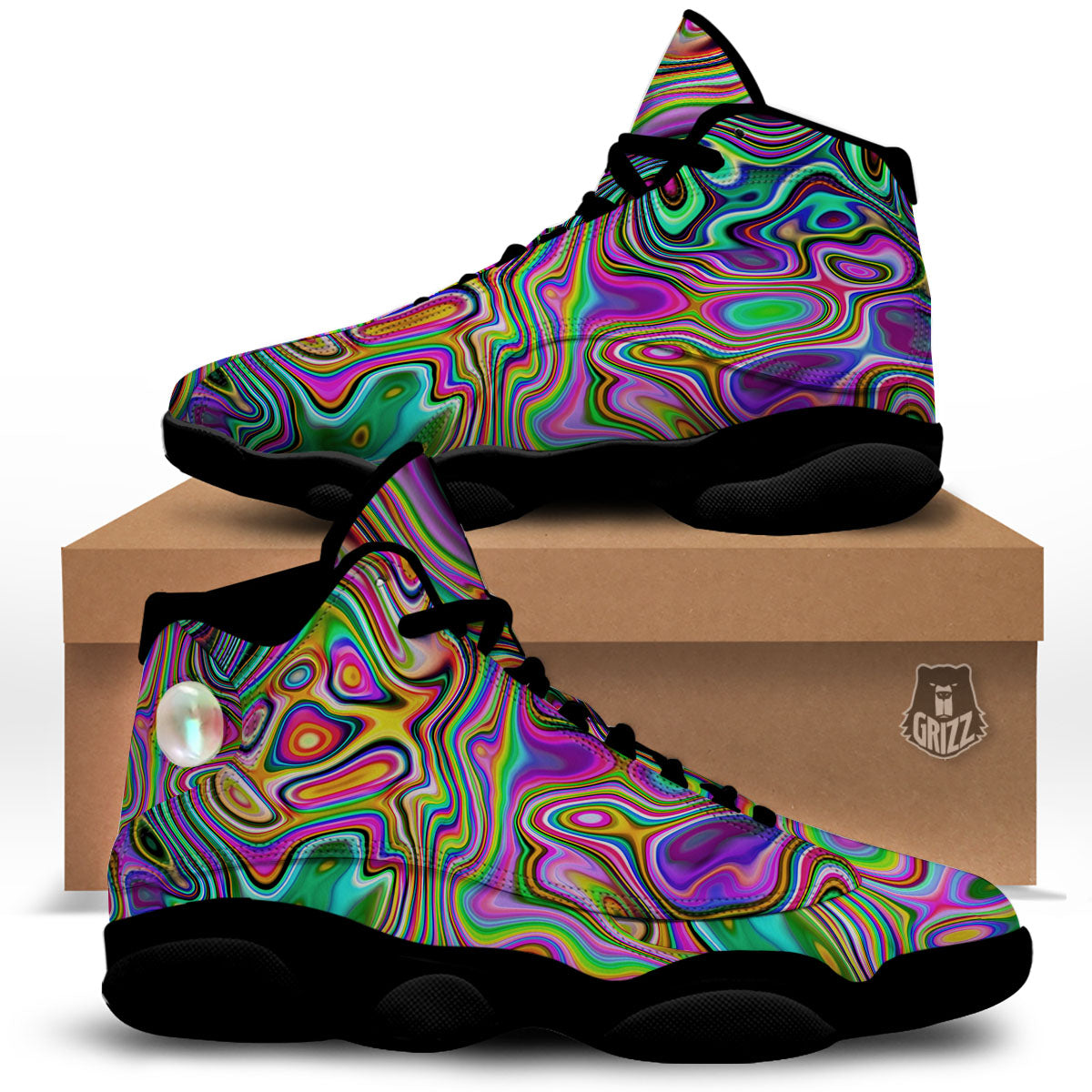 Trippy Liquid Holographic Print Black Basketball Shoes-grizzshop