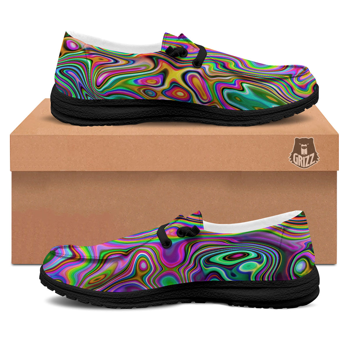Trippy Liquid Holographic Print Black Loafers-grizzshop