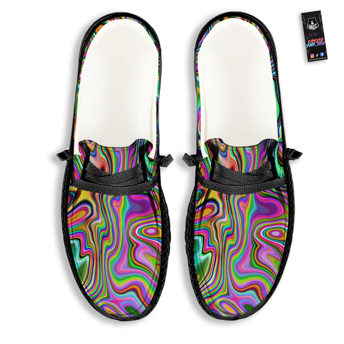 Trippy Liquid Holographic Print Black Loafers-grizzshop