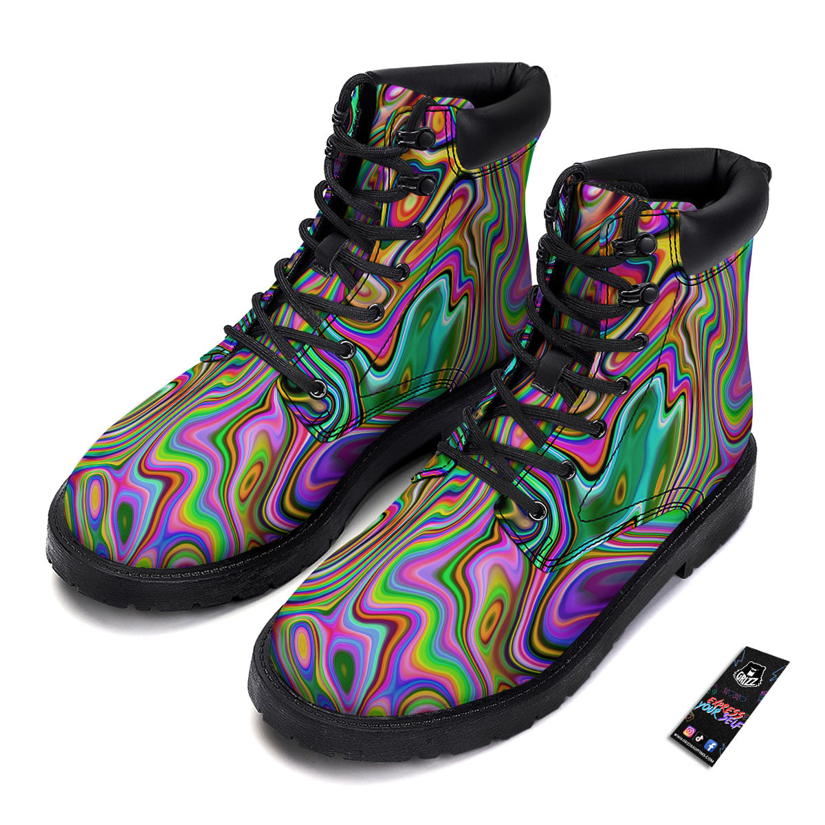 Trippy Liquid Holographic Print Boots-grizzshop
