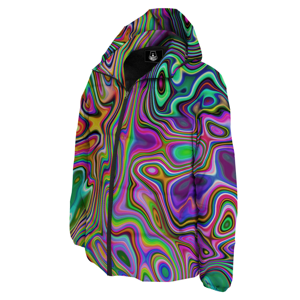 Trippy Liquid Holographic Print Down Jacket-grizzshop